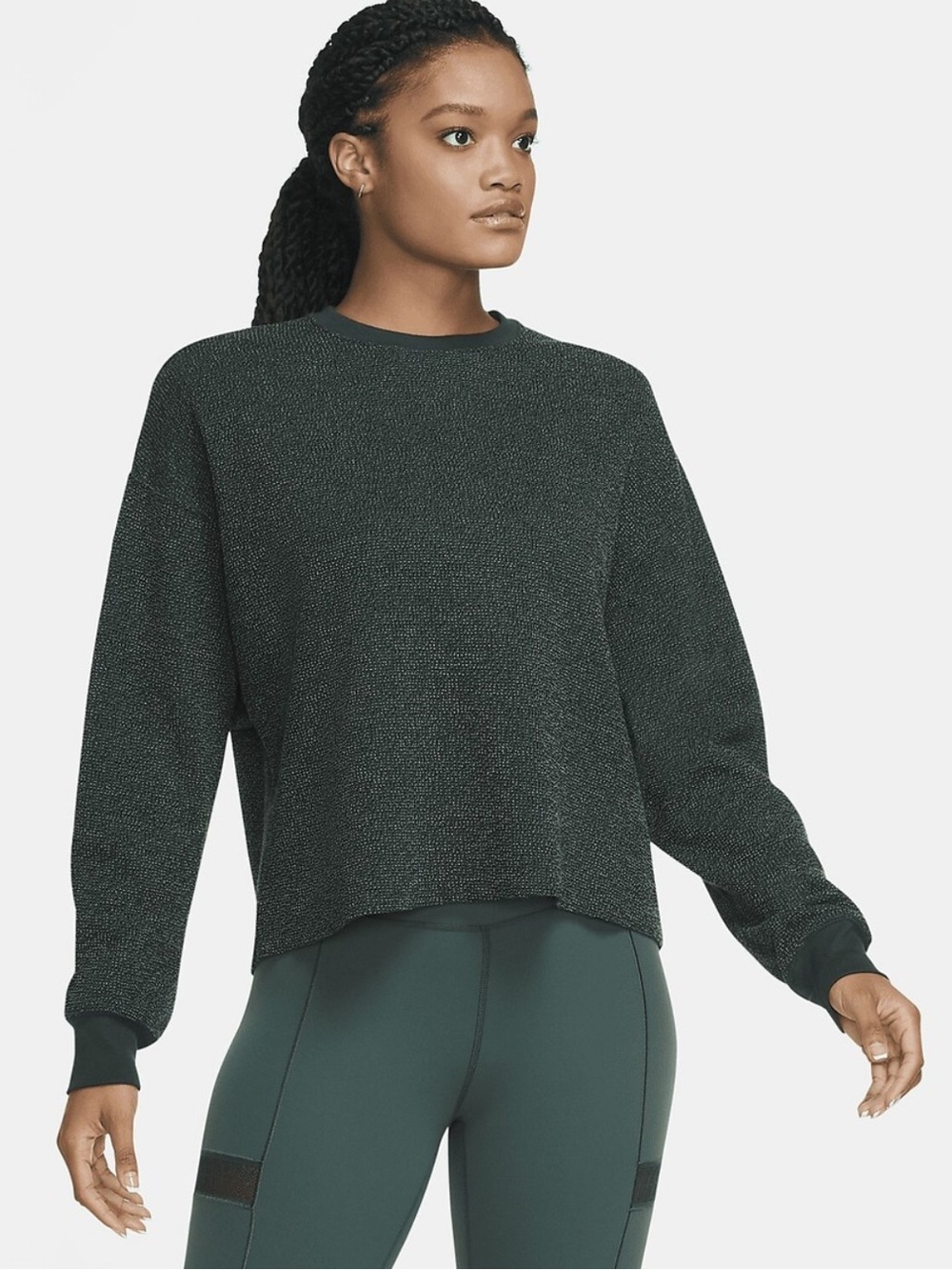 $80 Nike Yoga MED Women's Athletic Ribbed boxy Crewneck Top